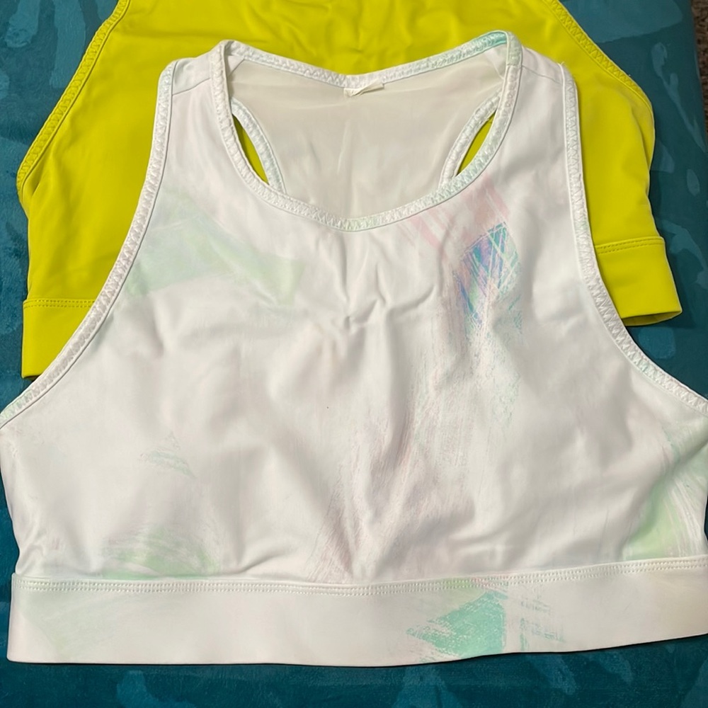 Large White with sea blue colors  Fabletic Sport Bra